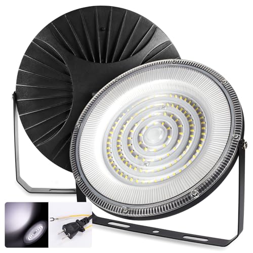 OKALUMI LEDハイベイライト UFO型 LED投光器 高天井灯 200W [1.8M配線プラグ付] 100-277V 5000K昼白色 28000LM(2000W水銀灯相当） IP65防水 掲示板 作業灯 駐車場 天井照明 体育館運動場 工場照明 倉庫 展覧会 屋内屋外兼用 PSE認証